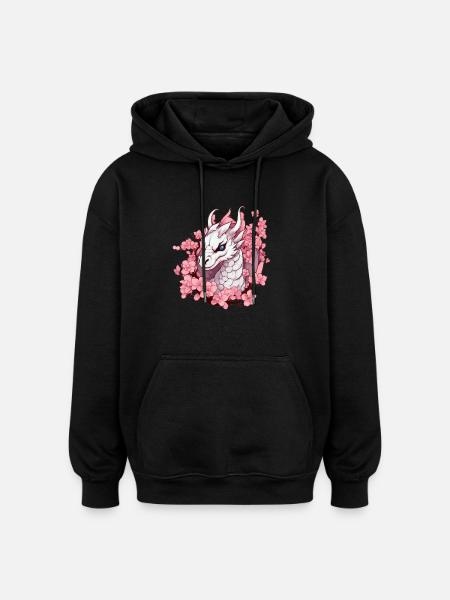 Weißer Drache mit Kirschblüten - Oversized Unisex Hoodie - Schwarz
