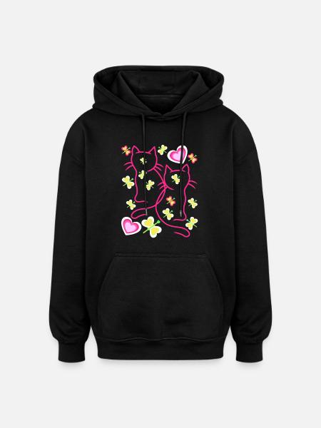 Cat Cats Kitten Valentine - Oversized Unisex Hoodie - black