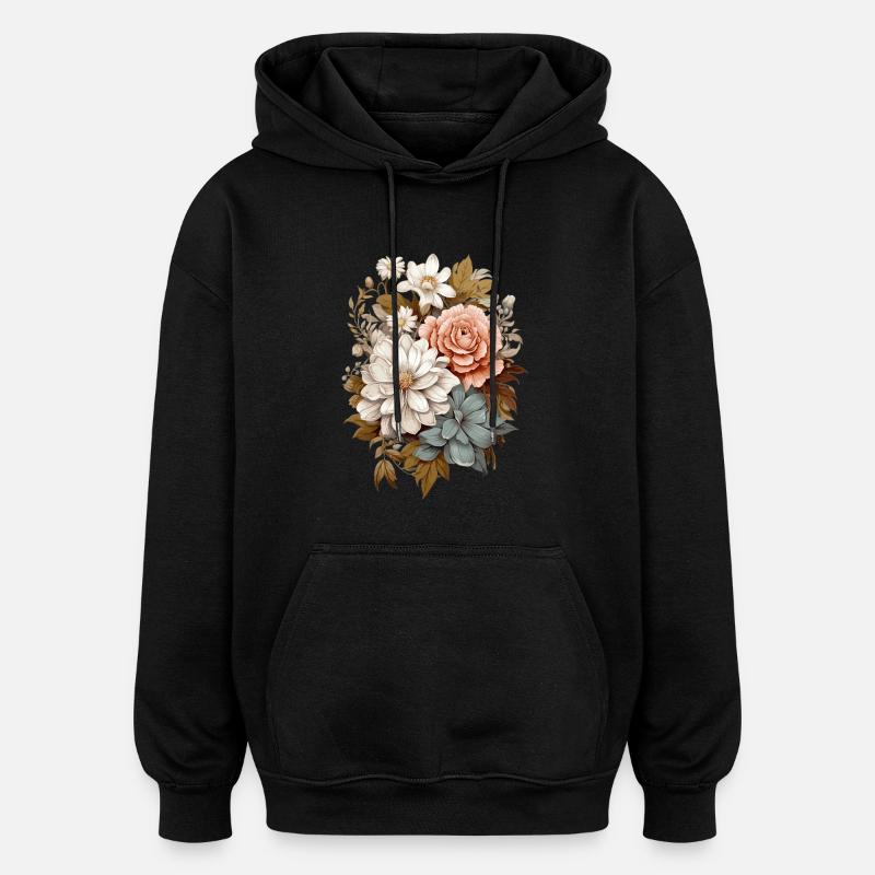 Fleurs délicates en pastel - Sweat à capuche oversize unisexe - noir