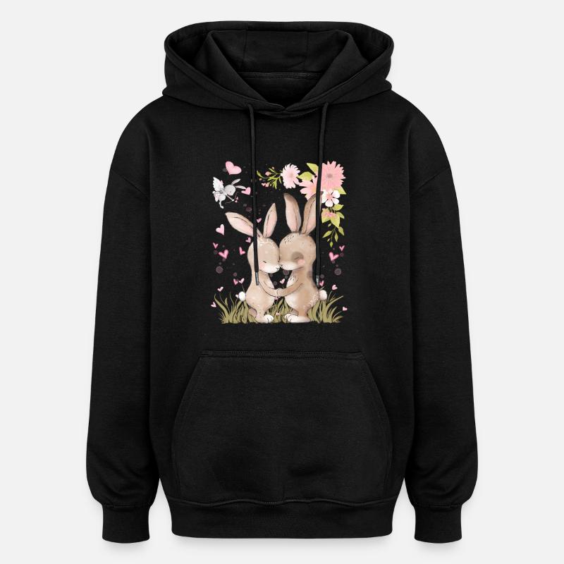 Lapins amoureux des cœurs - Sweat à capuche oversize unisexe - noir