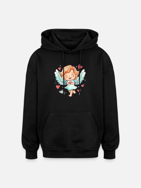 Happy Angel with Hearts - Oversized Unisex Hoodie - black