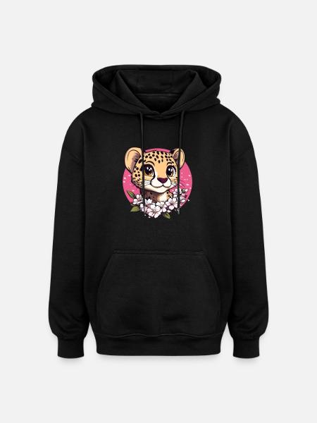 Gepard mit Kirschblüten - Oversized Unisex Hoodie - Schwarz