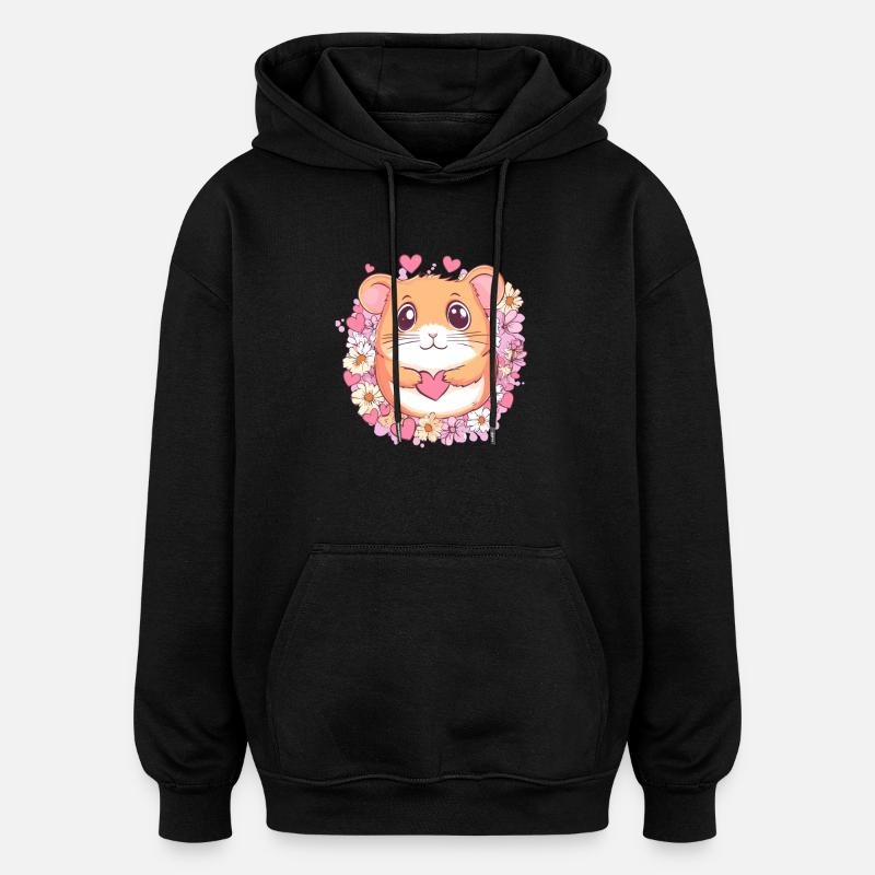 Hamster mit Herz - Oversized Unisex Hoodie - Schwarz