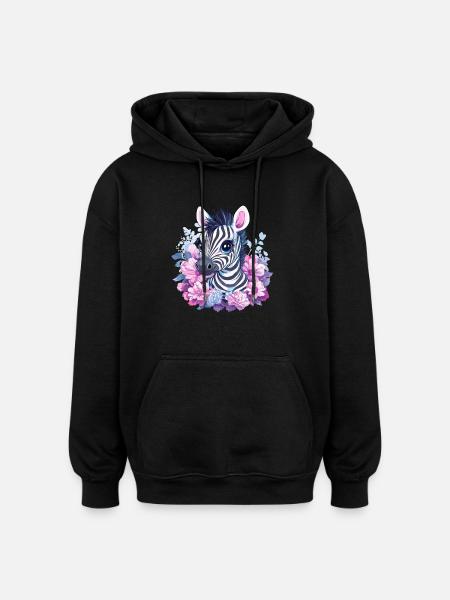 Süßes Zebra mit Blumen - Oversized Unisex Hoodie - Schwarz
