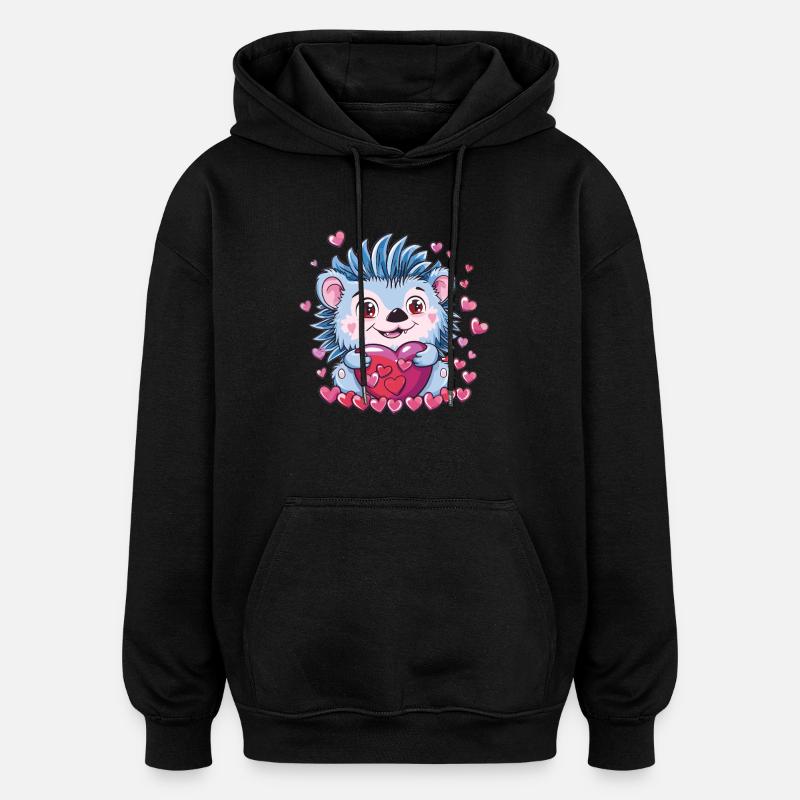 Hérisson amoureux de cœur - Sweat à capuche oversize unisexe - noir