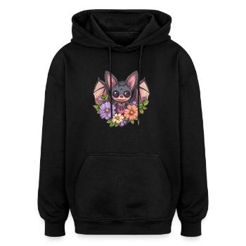 Fledermaus mit Herz und Blumen - Oversized Unisex Hoodie - Schwarz - Vorne - Noah (186cm)