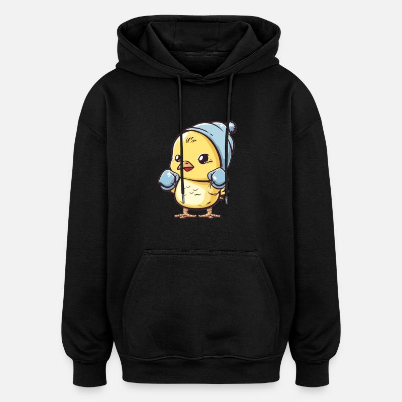 Boxendes Küken mit Mütze - Oversized Unisex Hoodie - Schwarz