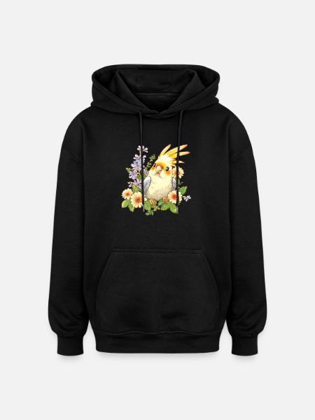 Kakadu mit Blumenkranz - Oversized Unisex Hoodie - Schwarz