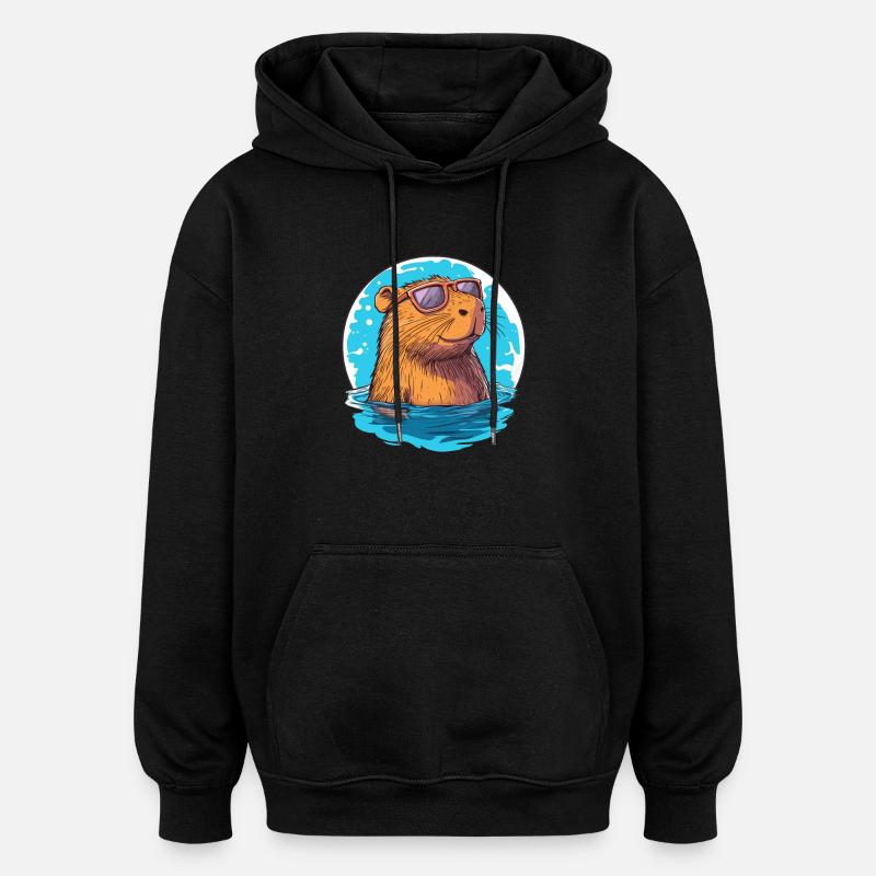 Capybara mit Sonnenbrille - Oversized Unisex Hoodie - Schwarz