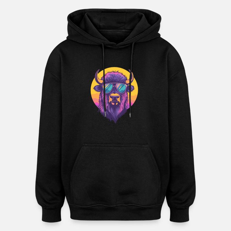 Bison mit Sonnenbrille - Oversized Unisex Hoodie - Schwarz