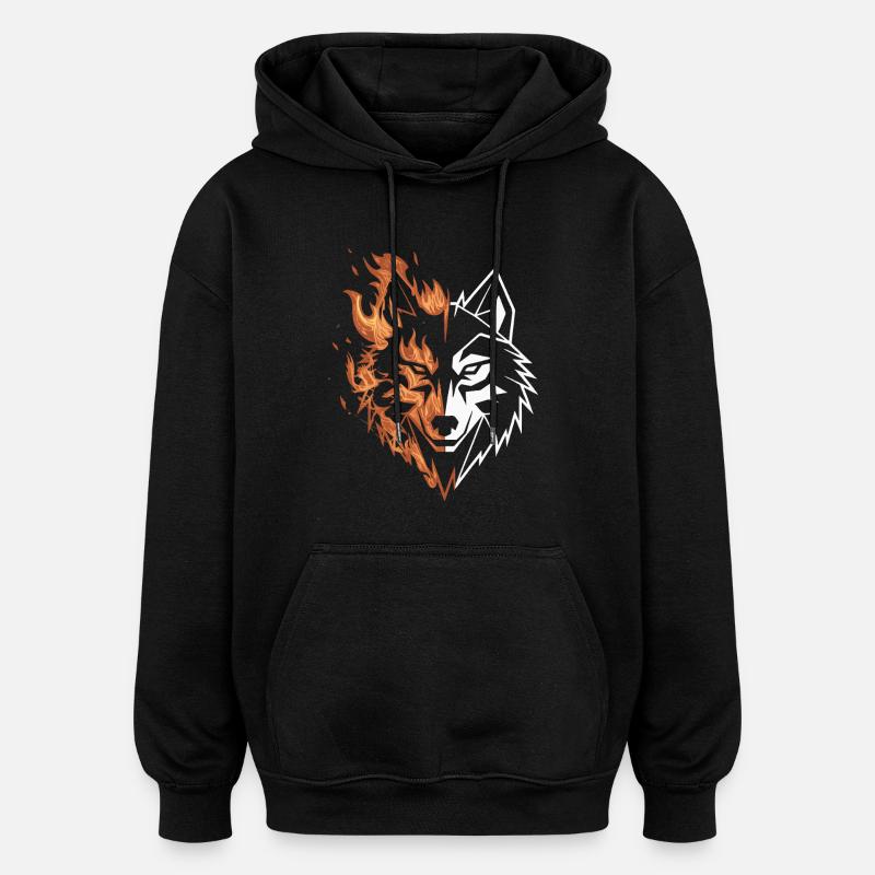 LOUP DE FEU - Sweat à capuche oversize unisexe - noir