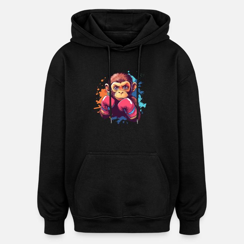 Boxing Monkey - Oversized Unisex Hoodie - black