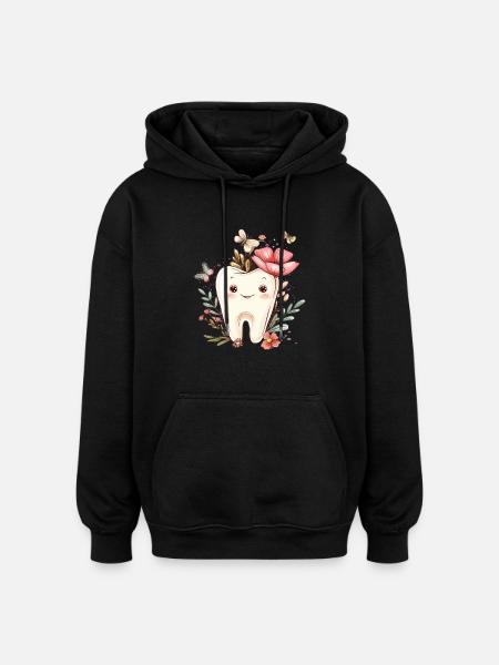 Blossom tooth with butterflies - Oversized Unisex Hoodie - black