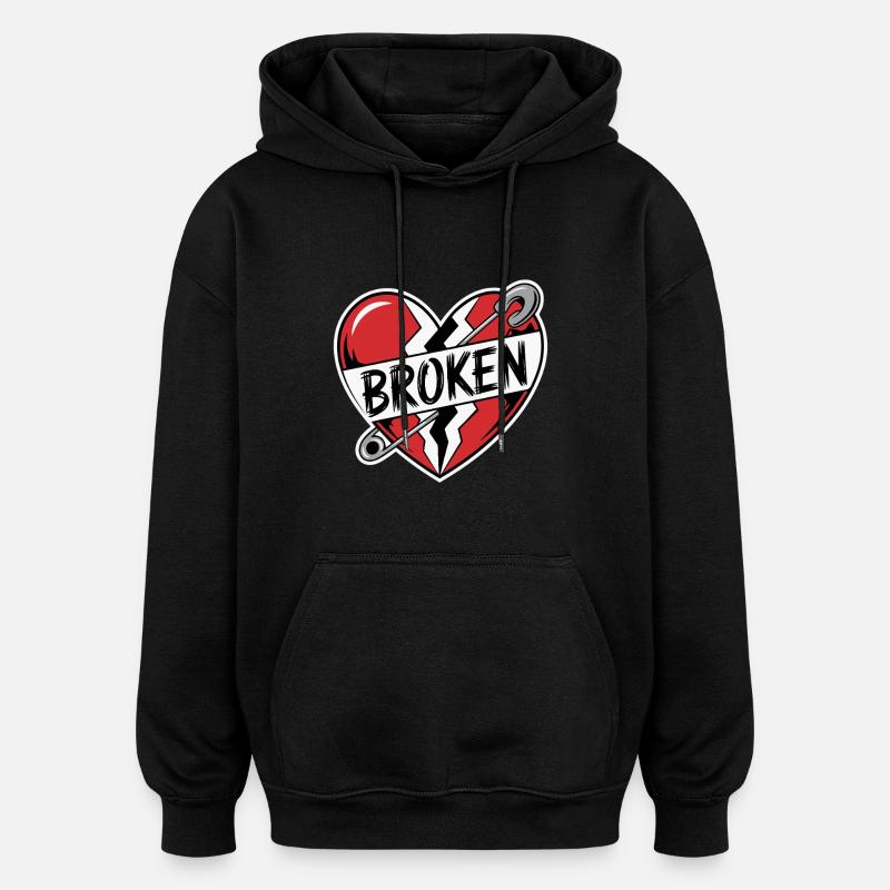 CŒUR BRISÉ - Sweat à capuche oversize unisexe - noir