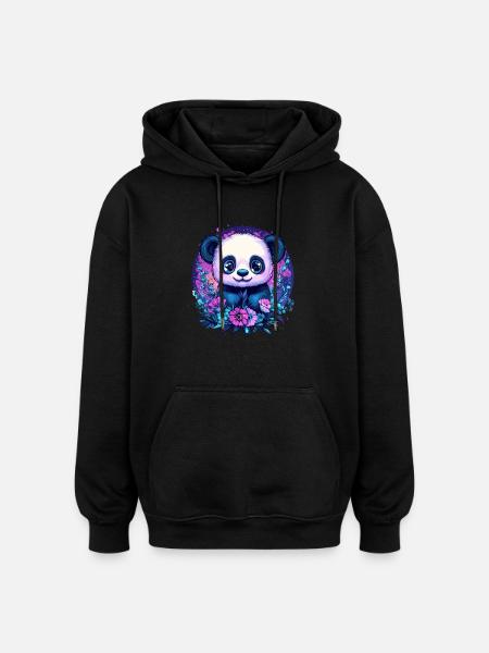 Panda with flowers - Oversized Unisex Hoodie - black
