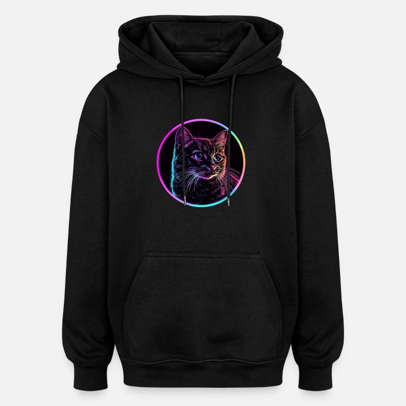 Chat néon en cercle - Sweat à capuche oversize unisexe - noir