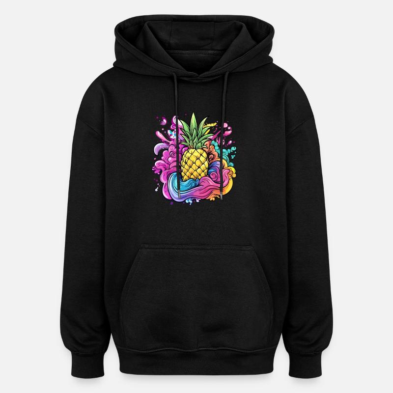 Ananas Farbexplosion - Oversized Unisex Hoodie - Schwarz