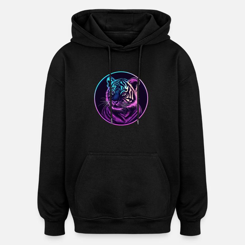 Néon Tiger Gaze - Sweat à capuche oversize unisexe - noir