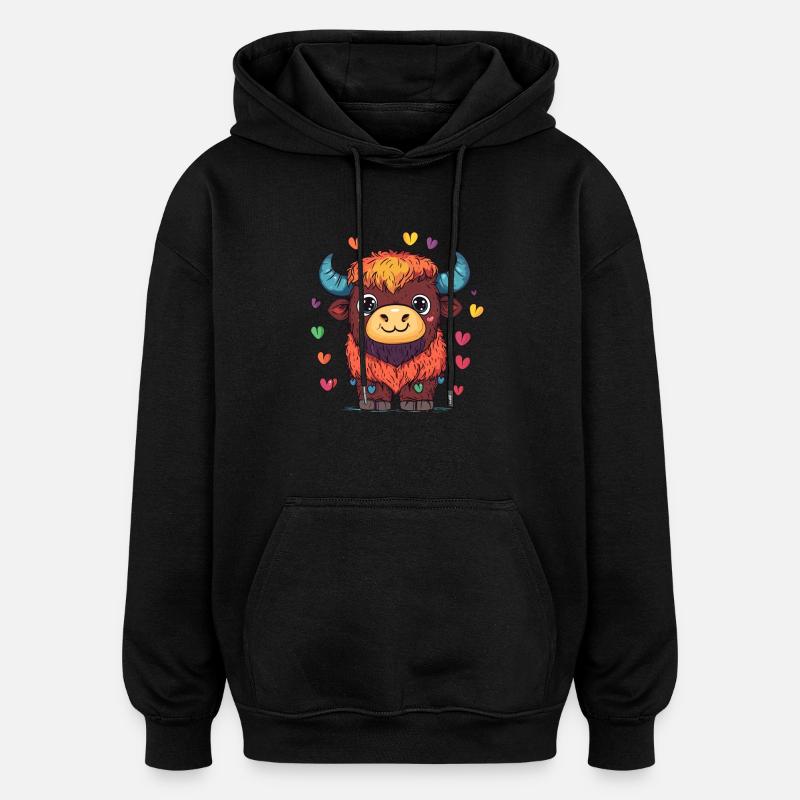 Bunter Yak mit Herzen - Oversized Unisex Hoodie - Schwarz