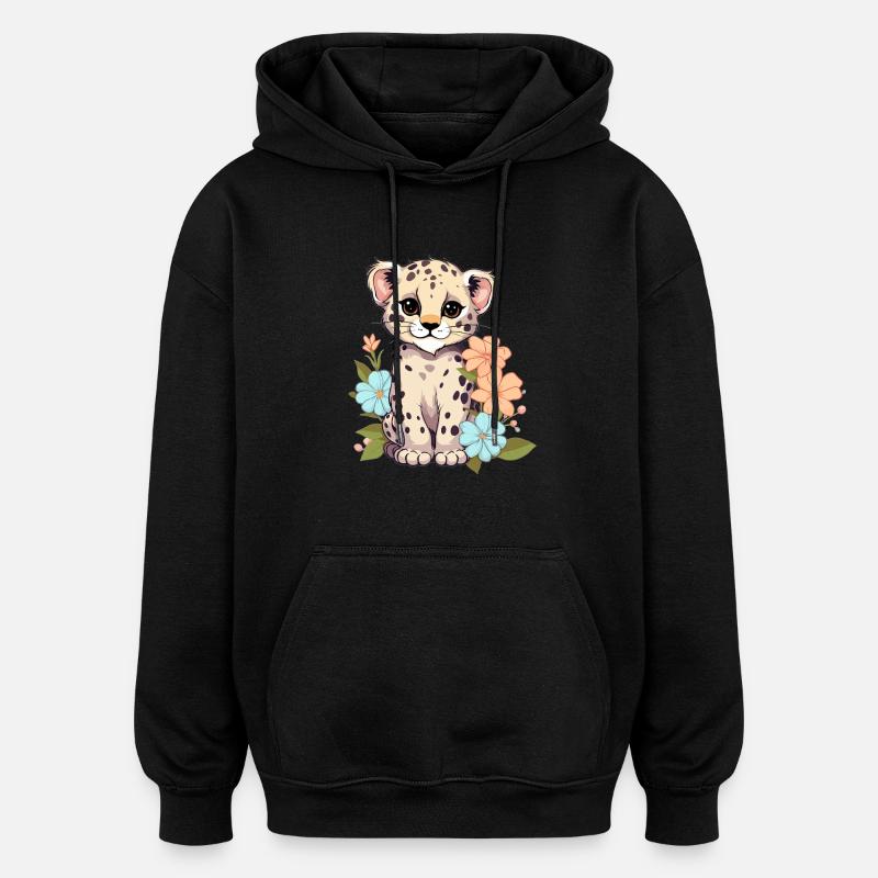 Leopard with flowers - Oversized Unisex Hoodie - black