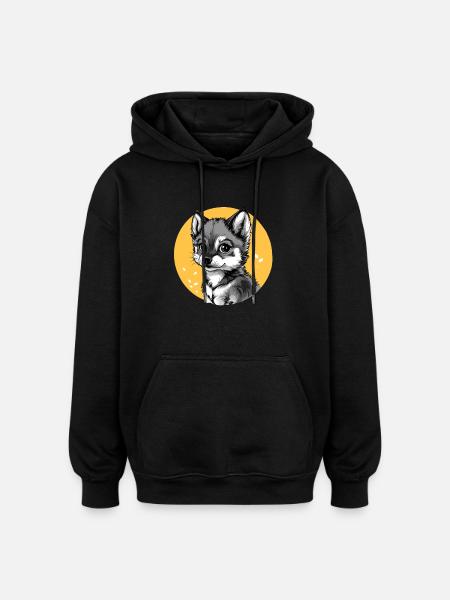 Husky in Yellow Circle - Oversized Unisex Hoodie - black