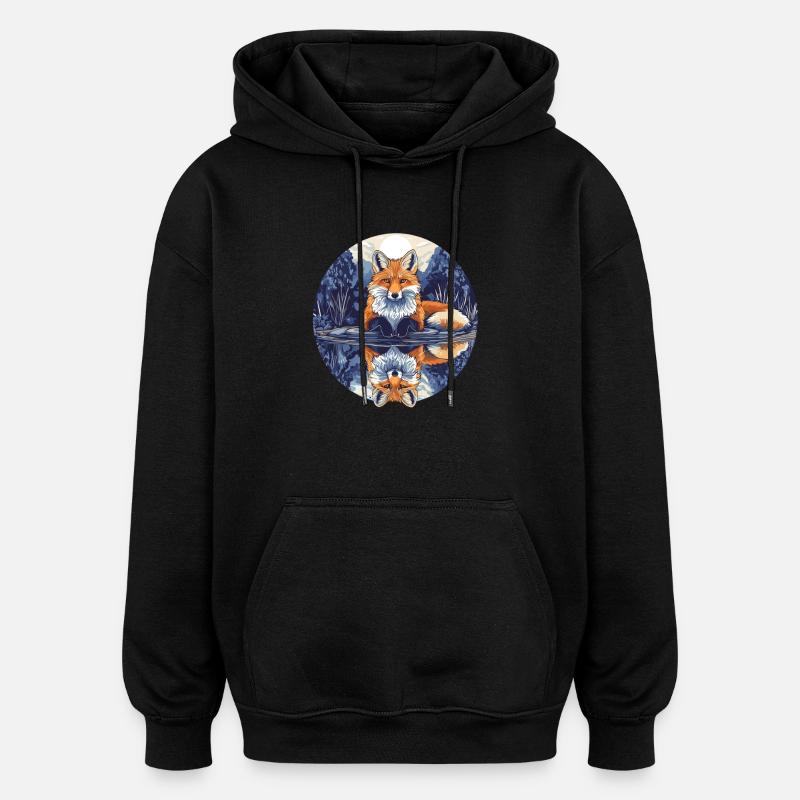 Fuchs mit Spiegelbild - Oversized Unisex Hoodie - Schwarz