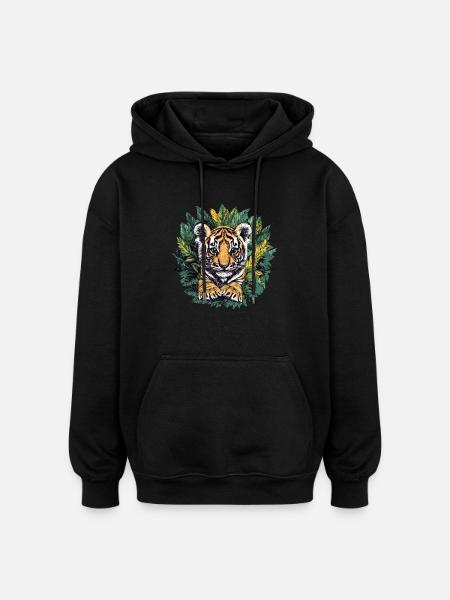 Tigerjunges im Dschungel - Oversized Unisex Hoodie - Schwarz