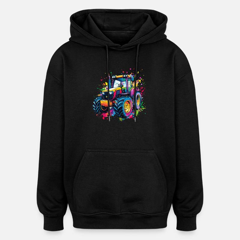 Bunter Traktor mit Farbklecksen - Oversized Unisex Hoodie - Schwarz