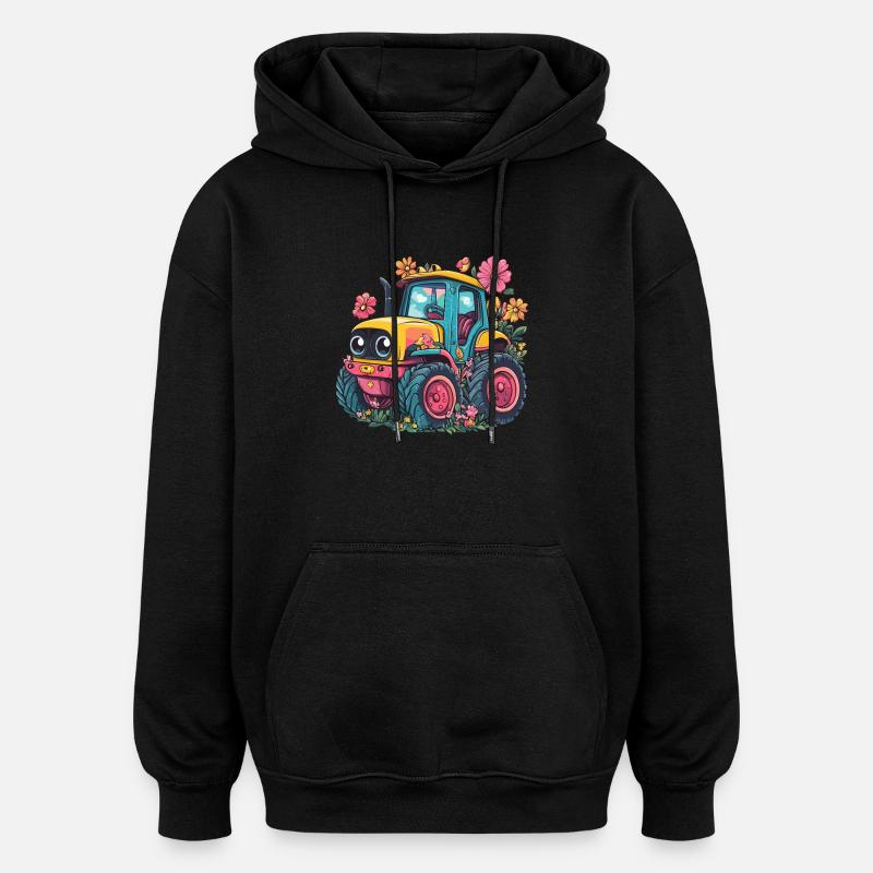 tracteur à fleurs joyeux - Sweat à capuche oversize unisexe - noir