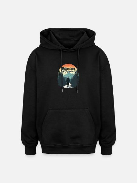 Nature Called Hiker Landscape - Oversized Unisex Hoodie - black