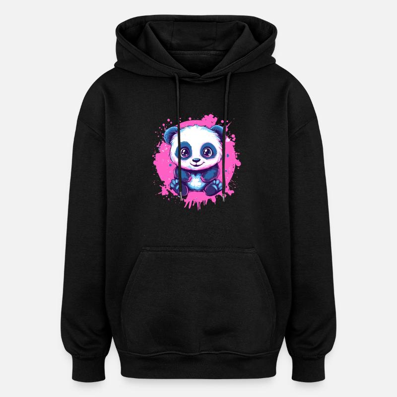 Panda mignon sur rose - Sweat à capuche oversize unisexe - noir