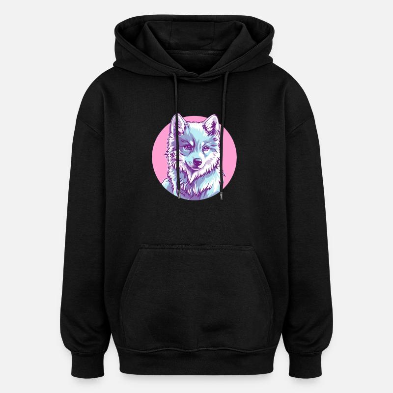 Loup arctique en rose - Sweat à capuche oversize unisexe - noir