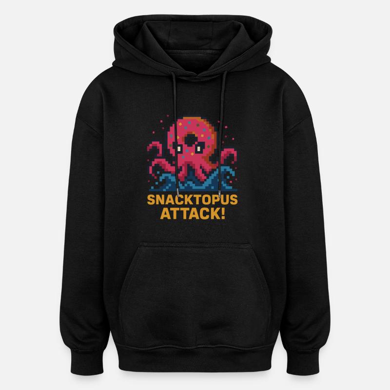 Snacktopus Attack Pixel Donut Kraken - Sweat à capuche oversize unisexe - noir