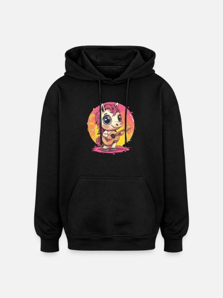 Bangs with guitar - Oversized Unisex Hoodie - black