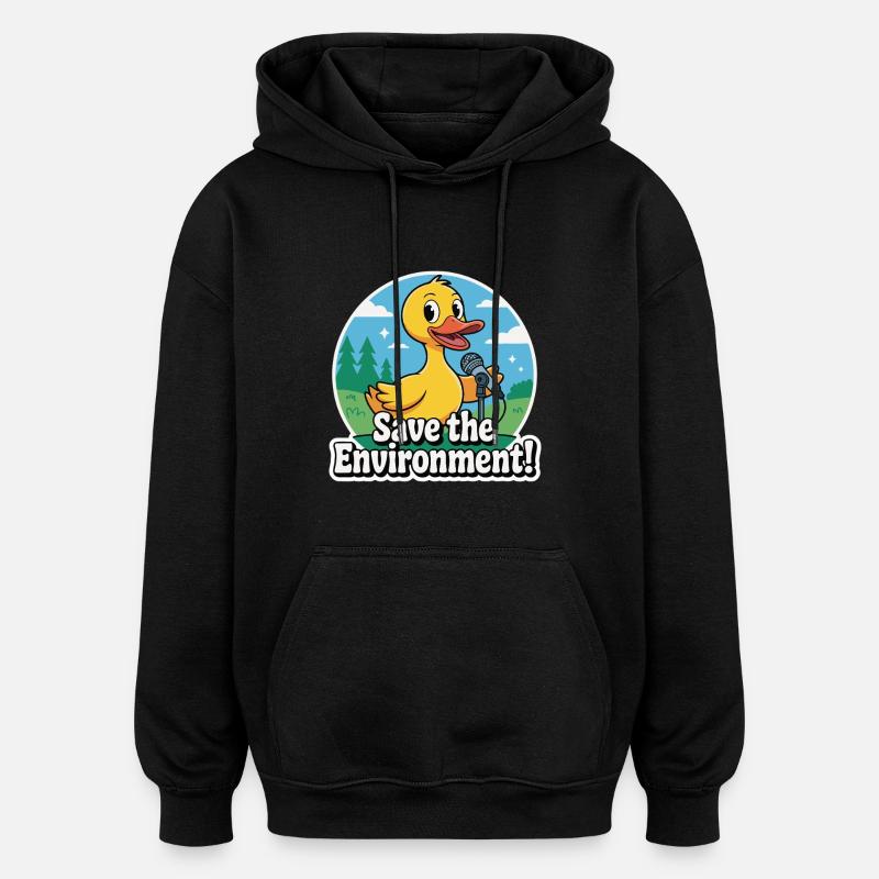 CANARD, SAUVEZ L’ENVIRONNEMENT - Sweat à capuche oversize unisexe - noir