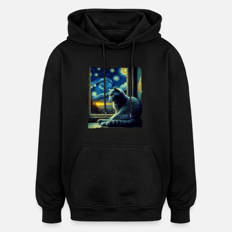 Britisch Kurzhaar Katze Starry Night - Oversized Unisex Hoodie - Schwarz