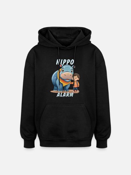 CHIDREN HIPPO ALARM - Oversized Unisex Hoodie - black