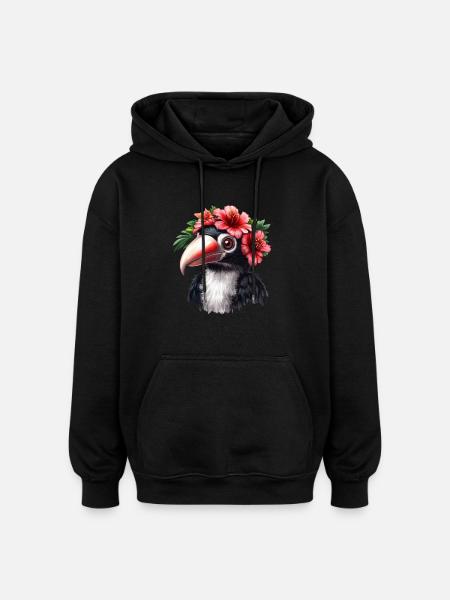 Toucan with flower wreath - Oversized Unisex Hoodie - black