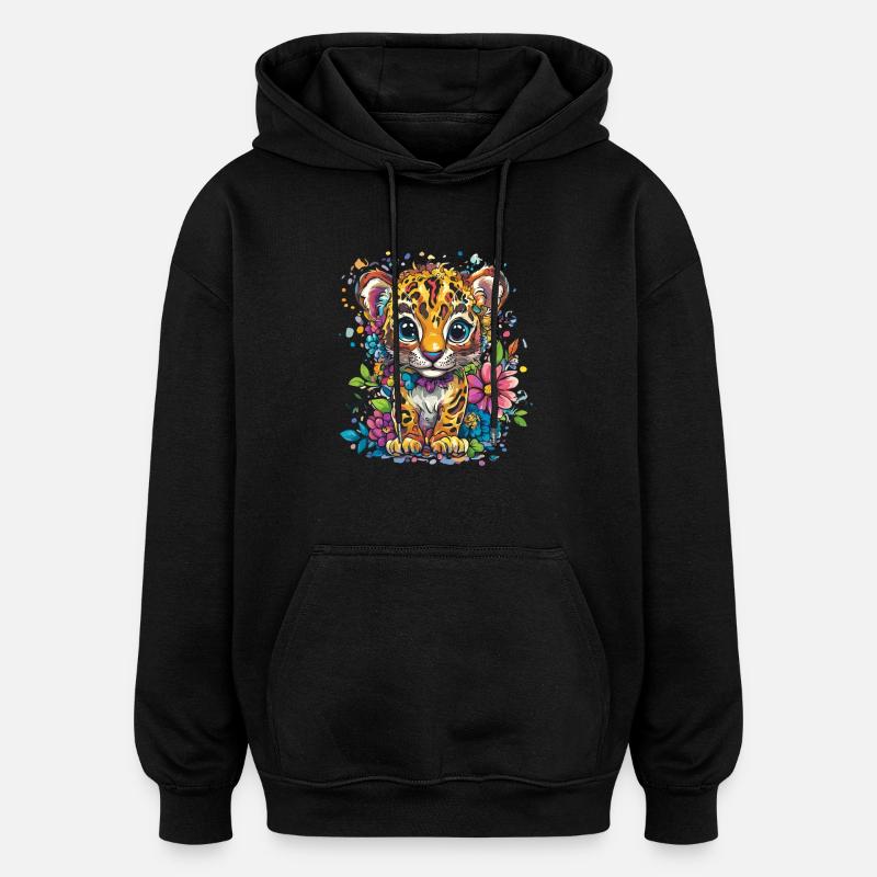 Little leopard with flowers - Oversized Unisex Hoodie - black
