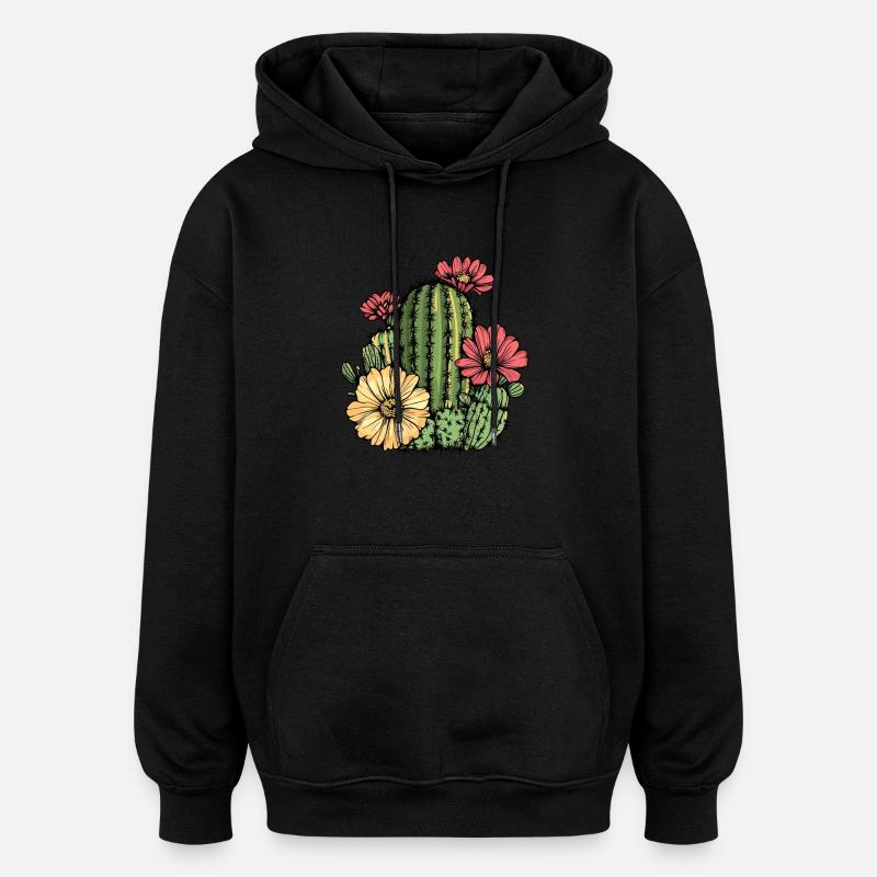 Cactus à fleurs - Sweat à capuche oversize unisexe - noir