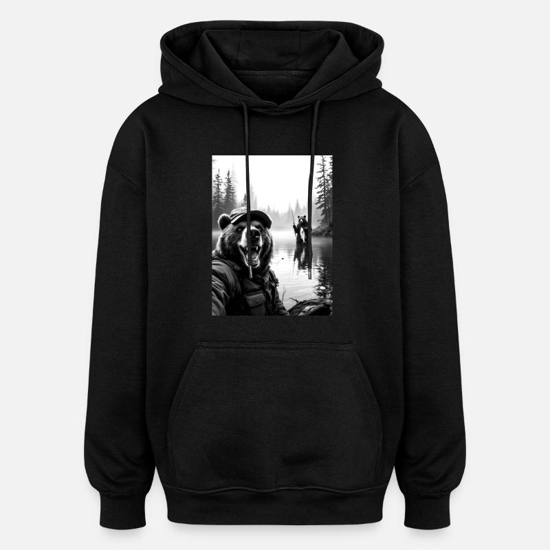 Selfie d’ours de pêche - Sweat à capuche oversize unisexe - noir