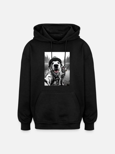 Fischerei Dalmatiner Hund Selfie - Oversized Unisex Hoodie - Schwarz