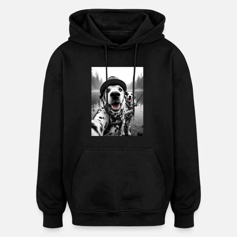 Pêche Dalmatien Chien Selfie - Sweat à capuche oversize unisexe - noir