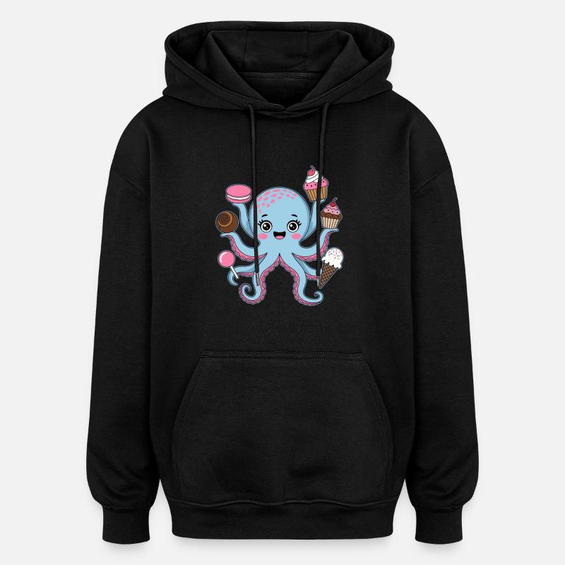 Gâteau Poulpe Enfants Calmars - Sweat à capuche oversize unisexe - noir