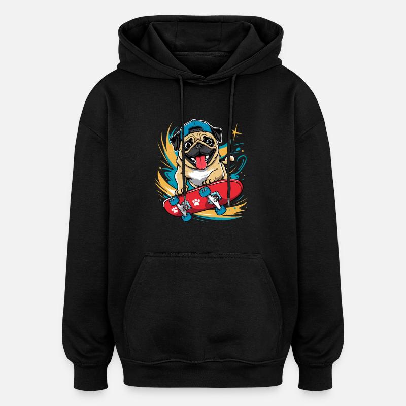 Chien Skateboarder, Skateboard Carlin - Sweat à capuche oversize unisexe - noir
