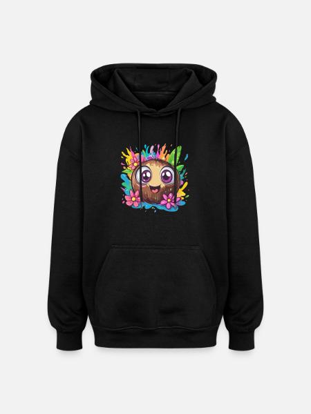 Glückliche Kokosnuss bunt - Oversized Unisex Hoodie - Schwarz