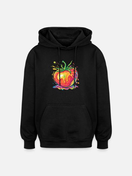 Regenbogenfarbene Pop-Art Tomate - Oversized Unisex Hoodie - Schwarz