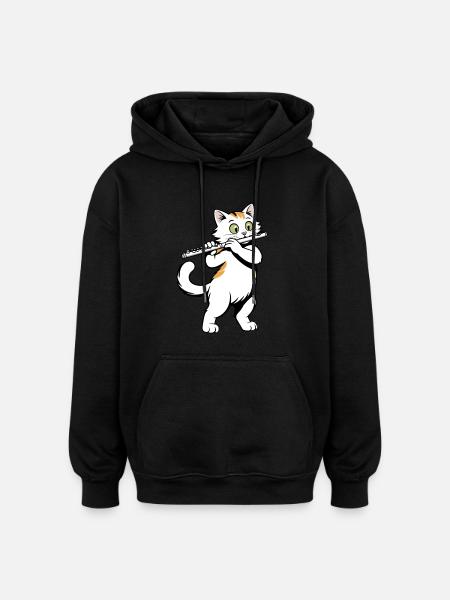 Cat plays flute - Oversized Unisex Hoodie - black