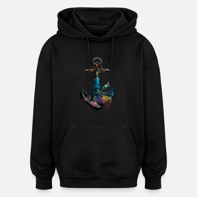 Maritimes Anker-Design Mit Meerestieren Und - Oversized Unisex Hoodie - Schwarz