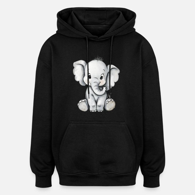 petit éléphant mignon - Sweat à capuche oversize unisexe - noir